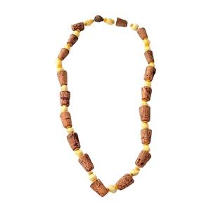 Vintage Hand Crafted Cork and Beaded Necklace Unique Yellow Orange